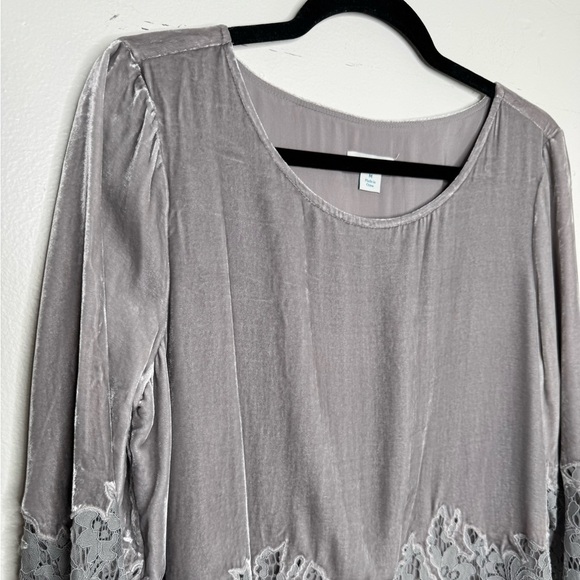Sundance womens M velvet lace light gray tunic silk blend top Lagenlook fairy - Picture 2 of 9